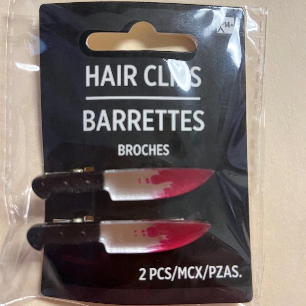 Two Bloody Knives Hair Clips Halloween Costume Accessory
